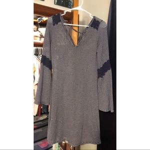 Blue & White Stripped Flowy Dress